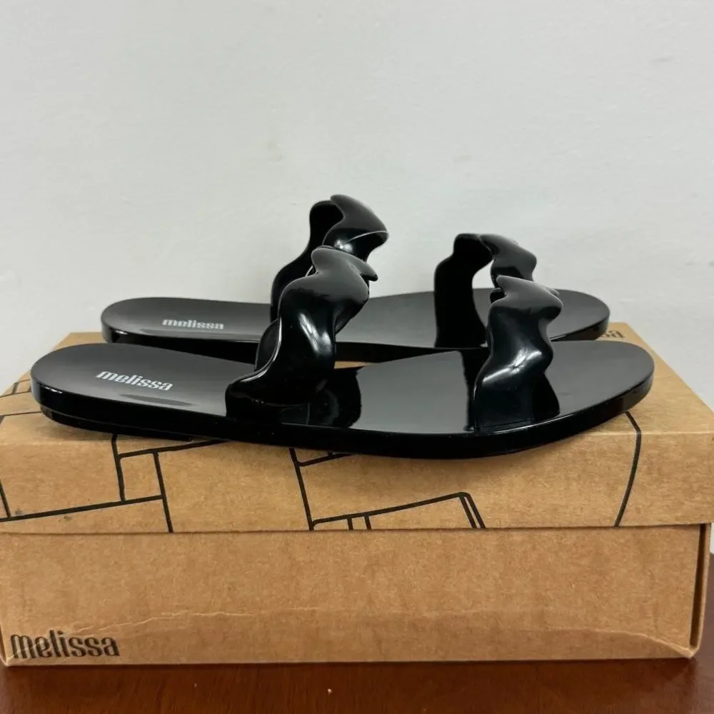 New Melissa Wind Sandals in Black PVC Women's Size 8